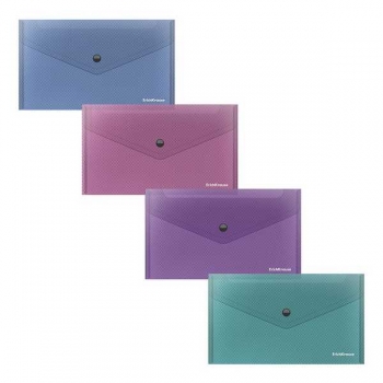Папка-конверт С6 (225*130) на кнопке ErichKrause Glossy Vivid, 180мкм, полупрозрачная, ассорти арт.47122
