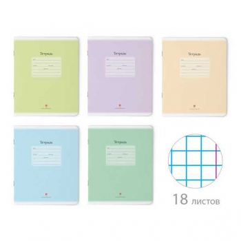 Тетрадь 18л ученическая в клетку Альт ЛЮКС, ассорти 5 цветов арт.7-18-580/1