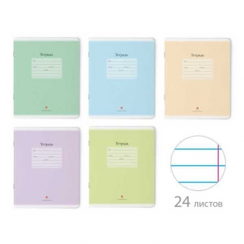 Тетрадь 24л ученическая в линейку Альт ЛЮКС, ассорти 5 цветов арт.7-24-333/2