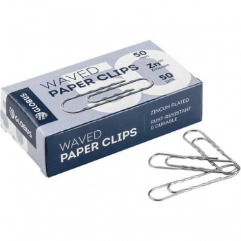 Скрепки канцелярские L50 мм, 50 шт. гофр., оцинк., карт. уп. арт.Г50-50Ц
