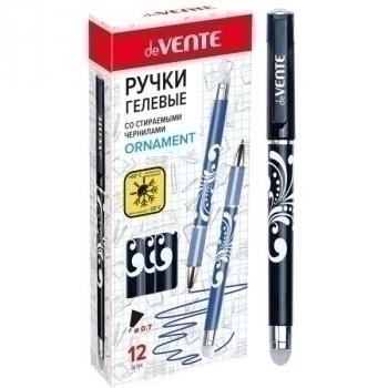 Ручка гелевая deVENTE, d=0,7 мм, Пиши-стирай Орнамент, с ластиком, полупрозр. корпус, синяя, арт.5051842