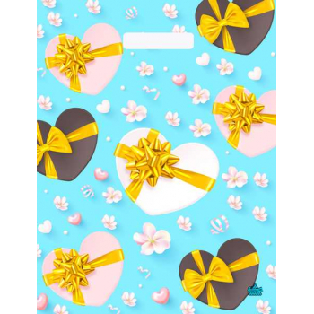 Пакет 40х31см ПВД 30мкм с вырубной ручкой, Презент с золотым бантом арт.н00178361