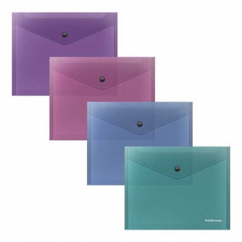 Папка-конверт А5+ на кнопке ErichKrause Glossy Vivid, 180мкм, полупрозрачная, ассорти арт.47121