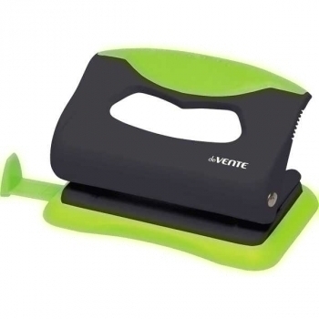 Дырокол (10 л) deVENTE Monochrome пластик, с линейкой, в карт. кор., черный с зеленым арт. 4020000