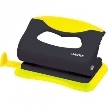 Дырокол (10 л) deVENTE Monochrome пластик, с линейкой, в карт. кор., черный с желтым арт. 4020002