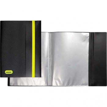 Папка  А4 с 20 вкл. deVENTE Monochrome, 500 мкм, рельефная фактура на резинке, черный с неон. желтым арт. 3101923