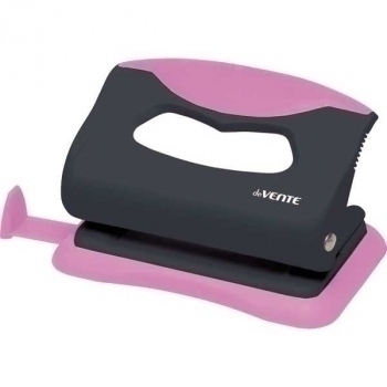 Дырокол (10 л) deVENTE Monochrome пластик, с линейкой, в карт. кор., черный с розовым арт. 4020003