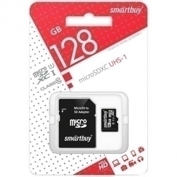 Карта памяти micro SDXC (флэш-накопитель) 128Gb UHS-1, Class 10 Smartbuy с адаптером SD арт.SB128GBSDCL10-01
