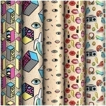 Бумага подарочная 70*100см крафт Гламурный рок в рулонах, 70 г/м2, 1 лист,ассорти 5 дизайнов арт.ПБК100м_32883