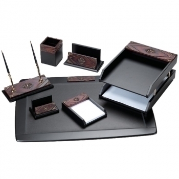 Набор настольный из дерева Delucci, 7 предметов, черный, красное дерево/декоративный камень арт.MBn_07216