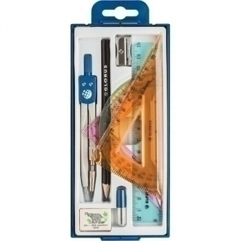 Готовальня (09 пр.) (циркуль,грифель,кар-ш,точ-ка,ластик,2 треуг-ка,тр-р,линейка) в пласт.футляре арт.НЧ9-40-60