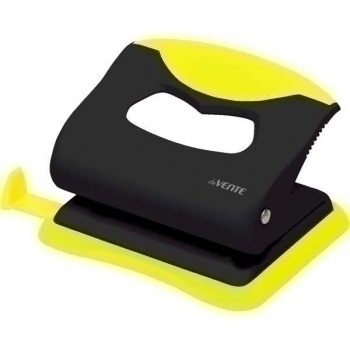Дырокол (20 л) deVENTE MonoChrome пластик, с линейкой, в карт. кор., черный с неоновым желтым арт. 4020006
