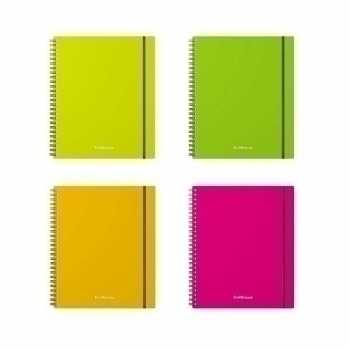 Тетрадь А5+ 80л в клетку на спирали ErichKrause Neon, пластиковая обложка, на резинке, ассорти арт.50650