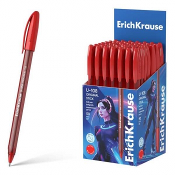 Ручка шариковая ErichKrause U-108 Original Stick, 1.0мм, игольч. узел, одноразовая, красная арт.47597