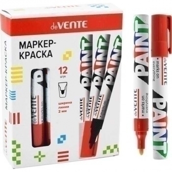 Маркер-краска deVENTE КРАСНЫЙ 2 мм, пулевидный наконечник,  круглый алюминиевый корпус,  нитро-основа арт.5043001