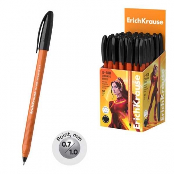 Ручка шариковая ErichKrause U-108 Orange Stick, 0.7мм, игольч. узел, одноразовая, черная арт.47583