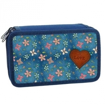 Пенал л/т 2-отдел. малый 190х100 арт.ПКК 11-5 Цветочки на джинсе