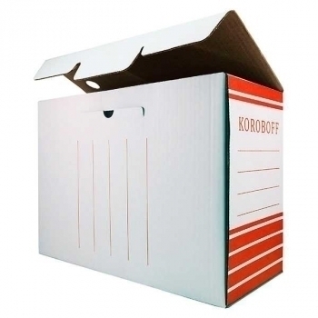 Короб архив. 150мм (327х150х240) из гофр. картона, белый, красная печать Koroboff арт.150_красн печ_Koroboff
