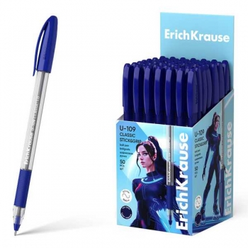 Ручка шариковая ErichKrause U-109 Classic StickGrip, 1.0мм, игольч. узел, одноразовая, синяя арт.47574