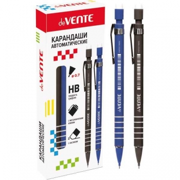 Карандаш автоматический 0.7мм deVENTE, НВ, с ластиком, синий корпус Soft Touch, арт. 5010700