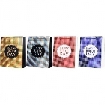 Пакет подарочный 18x23x8 см бумажный deVENTE Happy Birthday, с фольгированием, 4 дизайна, арт. 9041109
