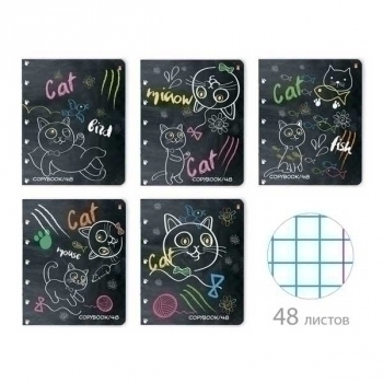 Тетрадь 48л в клетку Альт УЧЕНЫЙ КОТ, ассорти 5 видов арт.7-48-746