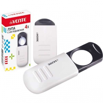 Увелич. стекло (лупа) с четырехкр. увеличением deVENTE слайдер со светодиод. подсветкой карт.кор. арт.4080802