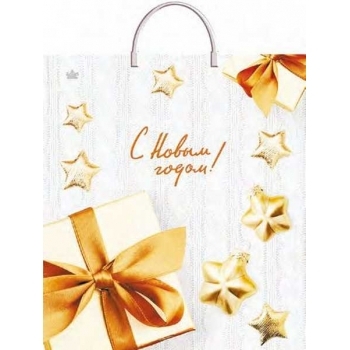 Мешок  новогодний 44х40см ПВД 100мкм с пластиковой ручкой, Вязаный узор  арт.н00205929