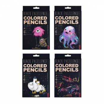 Карандаши Bruno Visconti  18цв BLACK EXCELLENCEпластиковые,трехгранные,черный корп,4 вида, в картонной уп. арт.30-0098