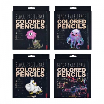 Карандаши Bruno Visconti  24цв BLACK EXCELLENCE пластиковые,трехгранные,черный корп,4 вида,в картонной уп. арт.30-0099