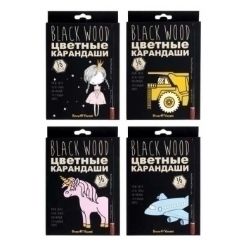 Карандаши Bruno Visconti  36цв BlackWoodColor пластиковые, трехгранные,черный корп,4 вида, в картонной уп. арт.30-0101