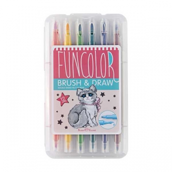 Фломастеры-кисточки Bruno Visconti  12 цв FUNCOLOR,  двусторонние, в пластик. пенале  арт.32-0047