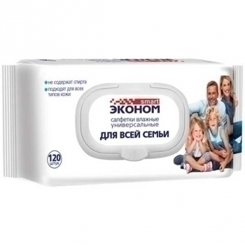 Салфетки влажные для всей семьи Эконом smart, 15*18см, 120шт., с пластиковым клапаном арт.30647