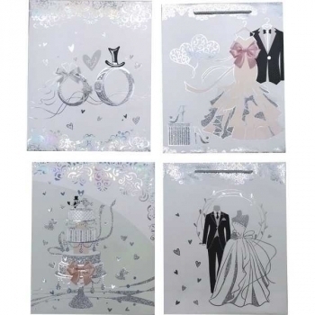Пакет подарочный 26x32x10 см бумажный deVENTE Wedding, с конгревом и фольгированием, 210 г/м2, 4 дизайна, арт. 9041183