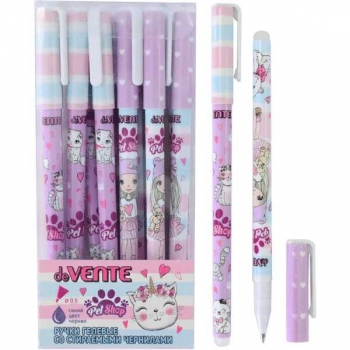 Ручка гелевая deVENTE, d=0,5 мм, Пиши-стирай. Pet Shop, с ластиком, 2 дизайна корпуса ассорти, синяя, арт.5051206