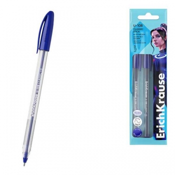 Ручки шариковые набор ErichKrause U-108 Classic Stick, 1.0мм, 3 шт., синие в пакете с е/п арт.47569