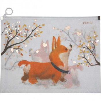 Папка на молнии  А4 deVENTE (320x245x25 мм), Corgi 180 мкм, матовая полупрозр. с рисунком, арт.3072202
