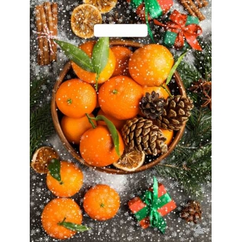 Мешок  новогодний 40х31см ПВД 60мкм ламинированный с вырубной ручкой, Мандарины арт.н00225308