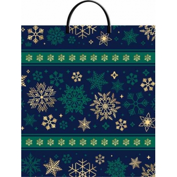 Мешок  новогодний 44х40см ПВД 100мкм с пластиковой ручкой, Изумрудные снежинки  арт.н00225510