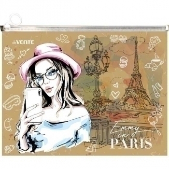 Папка на молнии А4 deVENTE (320x245x25 мм), Emmy in Paris,180 мкм, фактура крафт-имитация с рис, арт.3072228