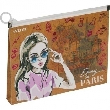 Папка на молнии А5 deVENTE (240x180x25 мм) Emmy in Paris,180 мкм, фактура крафт-имитация с рис, арт.3072229