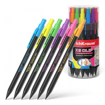 Карандаш автоматический 0.7мм ErichKrause XS Clip Accent, ластик, шестигранный корпус ассорти арт.56011