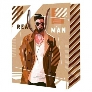 Пакет подарочный 11х14х6,5см ArtSpace Real man, крафт арт.K_46054