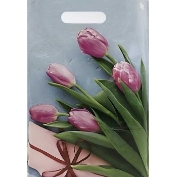 Мешок 40х31см ПВД 60мкм глянцевый с вырубной ручкой, Тюльпаны в подарок арт.н00212987
