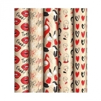 Бумага подарочная 70*100см крафт Женский стиль в рулонах, 70 г/м2, 1 лист, ассорти 5 дизайнов арт.К100_46611