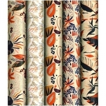 Бумага подарочная 70*100см крафт Тропический стиль в рулонах, 70 г/м2, 1 лист, ассорти 5 дизайнов арт.К100_40600