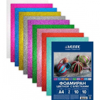 Набор фоамирана (искусственная замша) А4 deVENTE 10цв, 10л, 2мм, цветной с блестками арт. 8040820