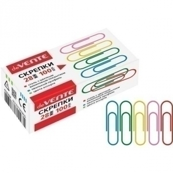 Скрепки deVENTE металлические 28мм, виниловое покрытие, овальные цветные, 100шт в карт.коробке  арт.4135324