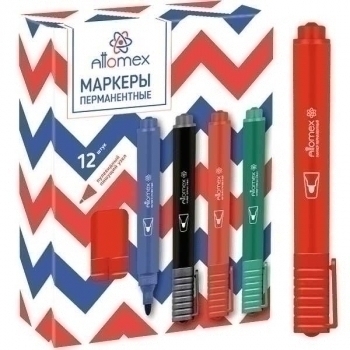 Маркер-перманент Attomex 3 мм, круглый корпус, пулевидный наконечник, красный арт.5043502