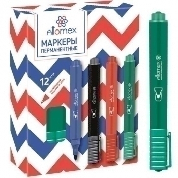 Маркер-перманент Attomex 3 мм, круглый корпус, пулевидный наконечник, зеленый арт.5043503